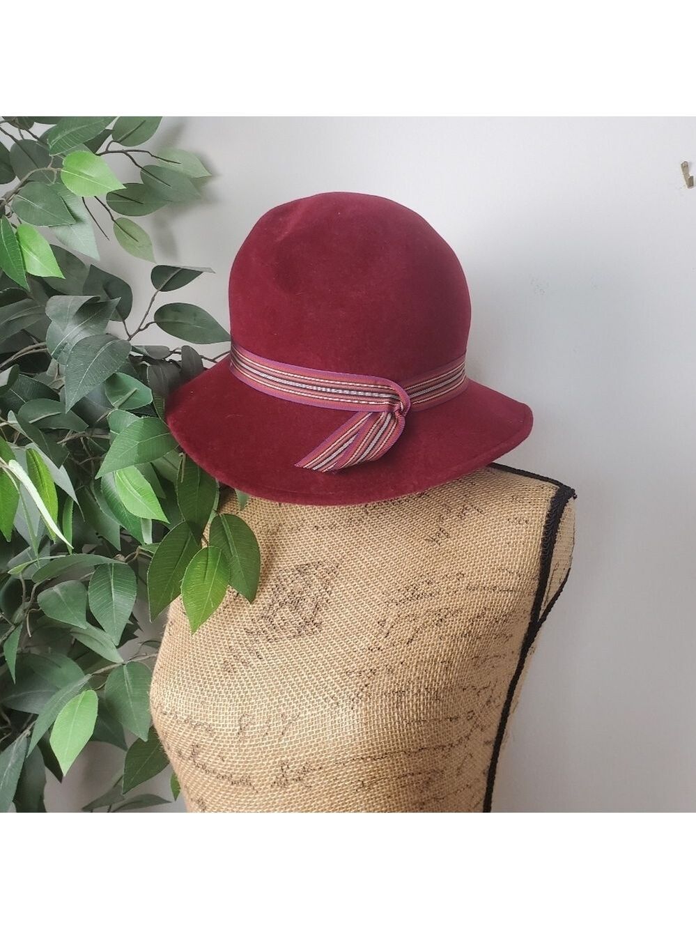 Pinkham Millinery Cloche in Burgundy Wine Velour Felt Women's